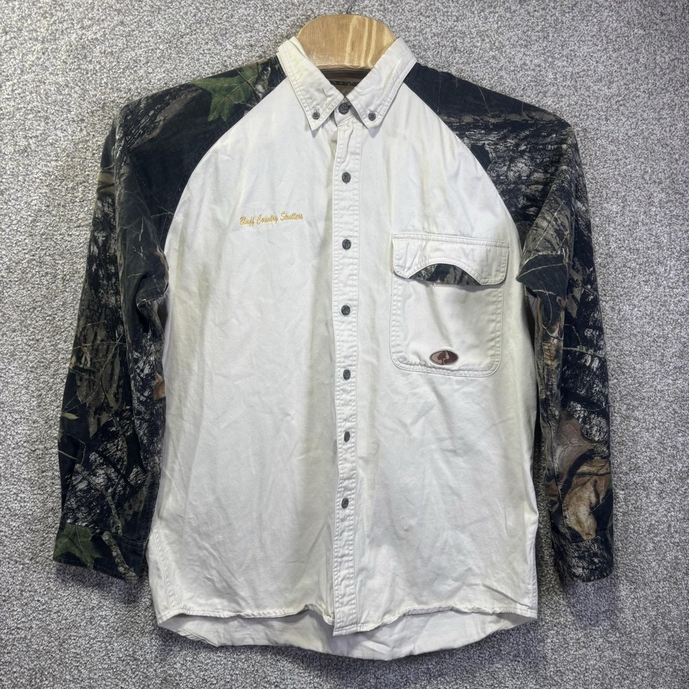 Mossy Oak Shirt Mens Large Beige Camo Long Sleeve Button Up Hunting Outdoor